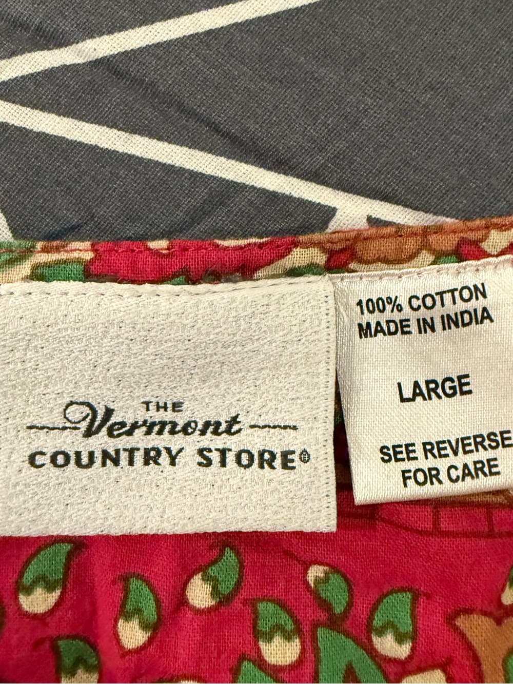 Vermont Country Store 100% Cotton Boho Floral Midi Dress w/ Green Border Accents - Picture 2 of 3